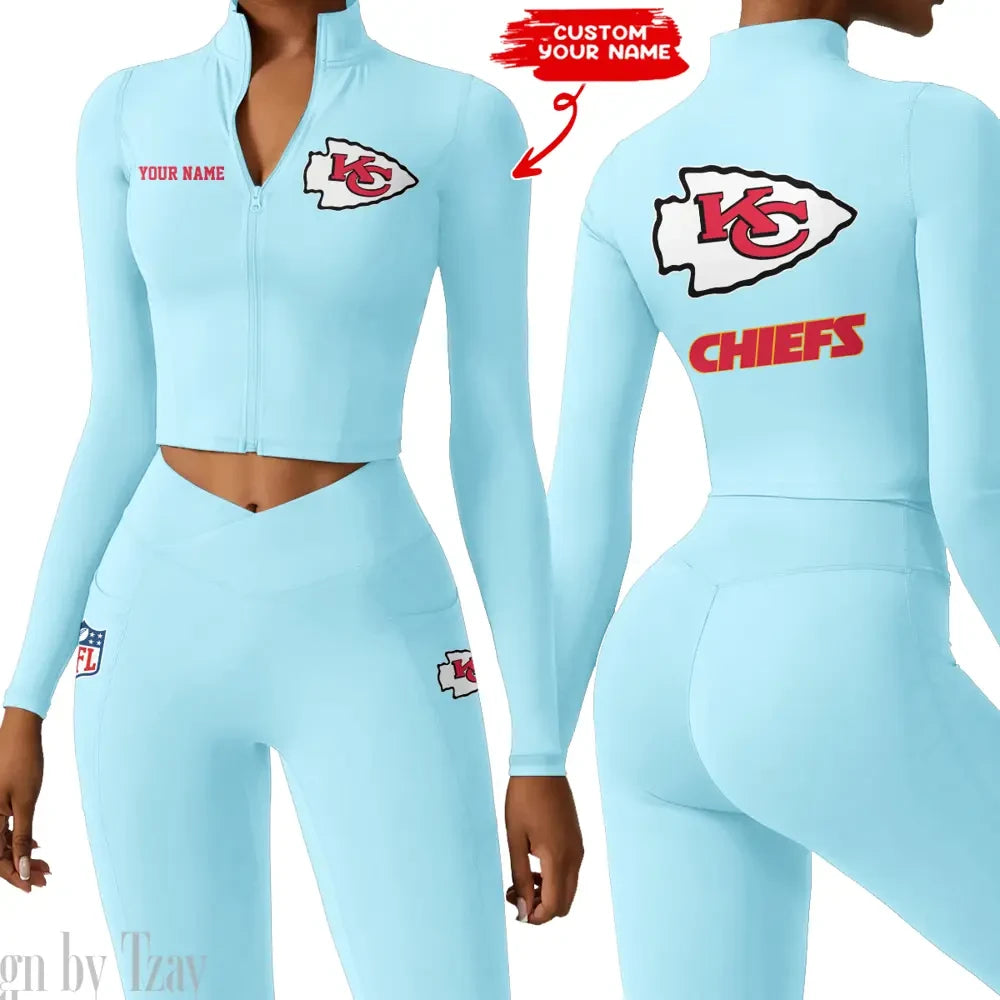 Kansas City Chiefs Zipper Sports Top Women Gym Long Sleeve for Fitness SPTZSTW080