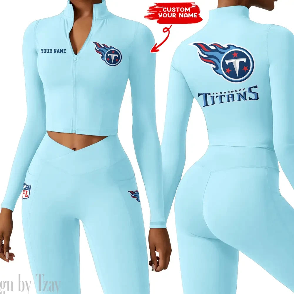 Tennessee Titans Zipper Sports Top Women Gym Long Sleeve for Fitness SPTZSTW095