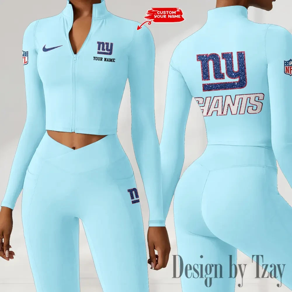 New York Giants Zipper Sports Top Women Gym Long Sleeve for Fitness SPTZSTW125