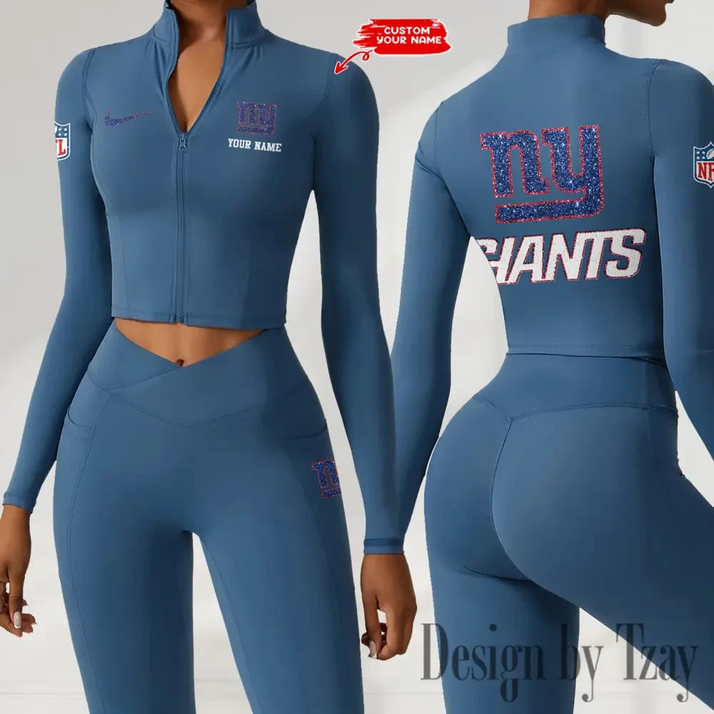 New York Giants Zipper Sports Top Women Gym Long Sleeve for Fitness SPTZSTW125