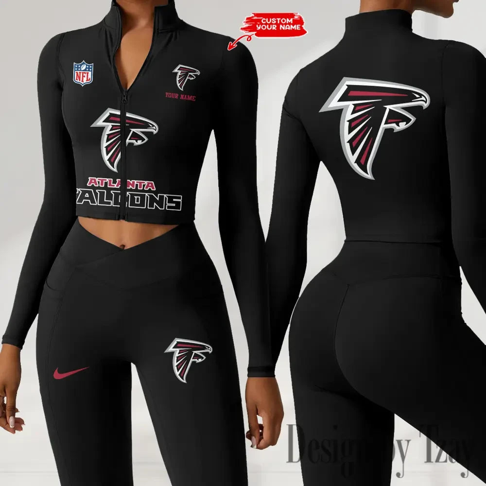 Atlanta Falcons Zipper Sports Top Women Gym Long Sleeve for Fitness SPTZSTW034