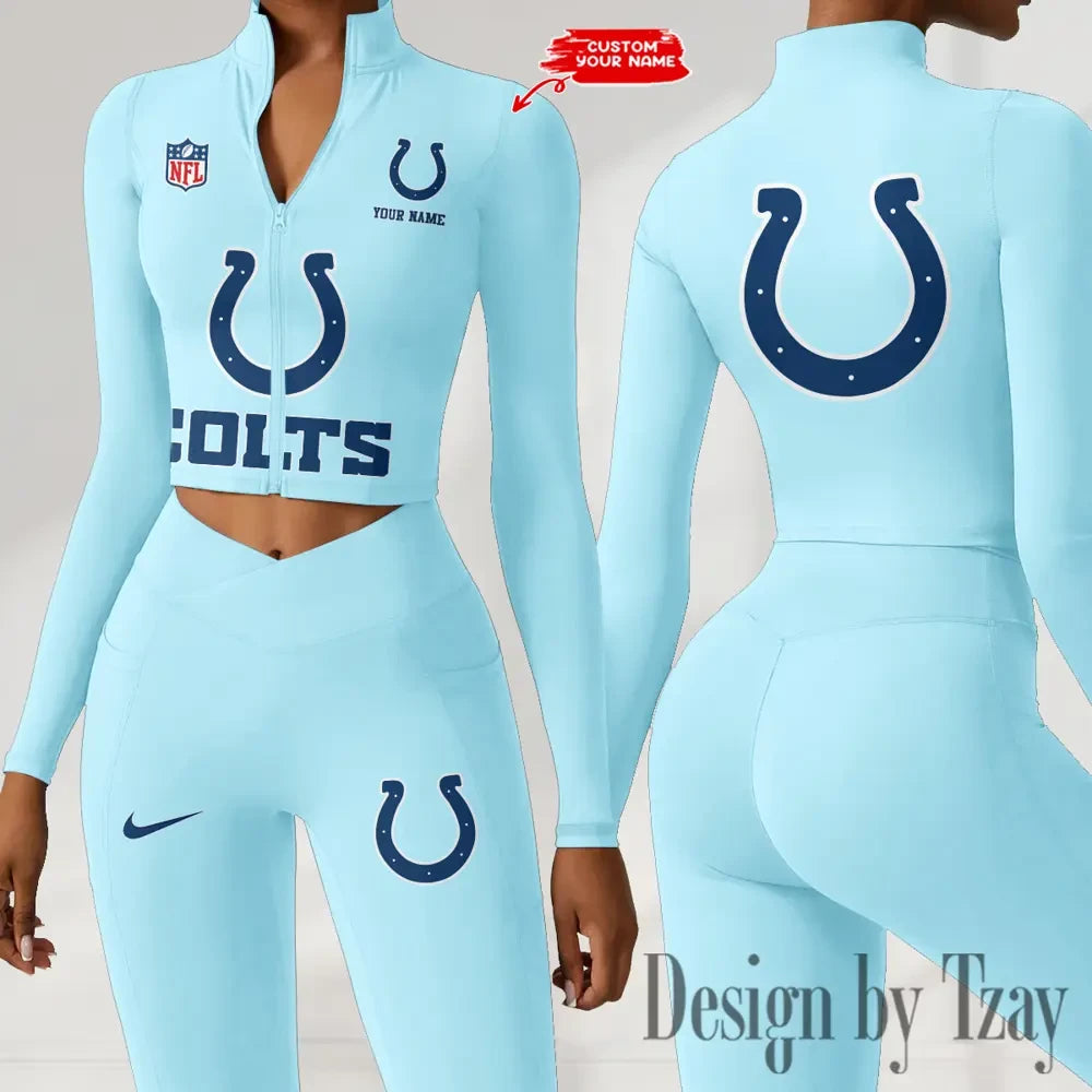 Indianapolis Colts Zipper Sports Top Women Gym Long Sleeve for Fitness SPTZSTW046