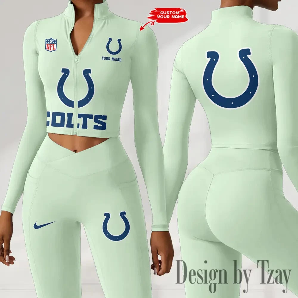 Indianapolis Colts Zipper Sports Top Women Gym Long Sleeve for Fitness SPTZSTW046