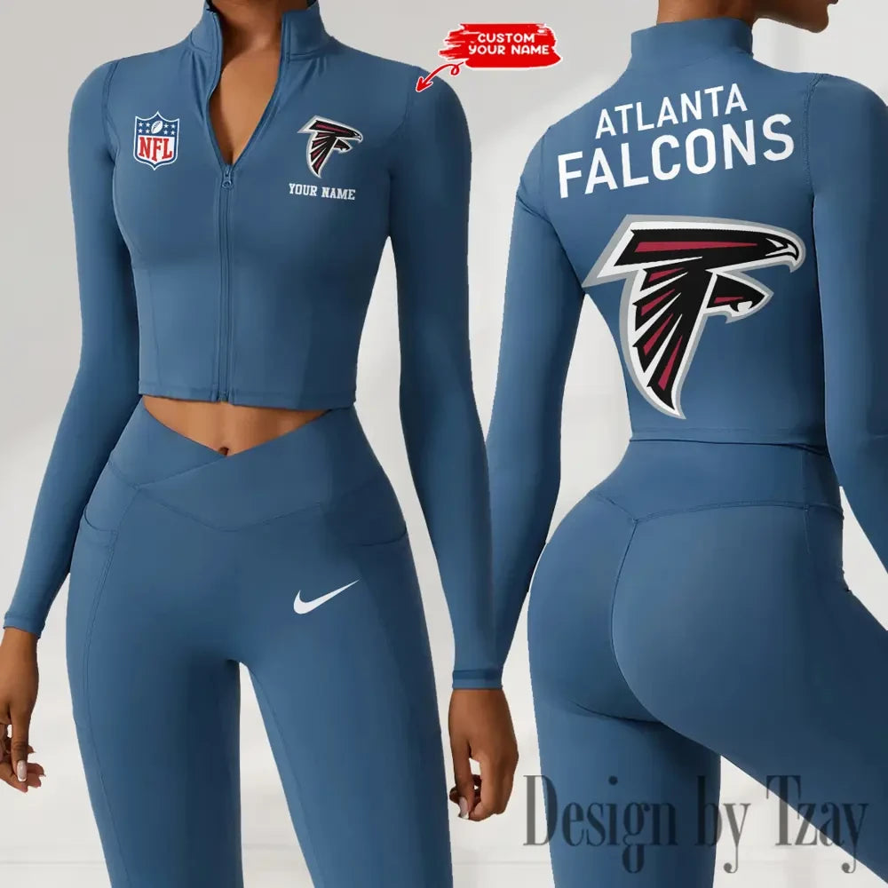 Atlanta Falcons Zipper Sports Top Women Gym Long Sleeve for Fitness SPTZSTW098