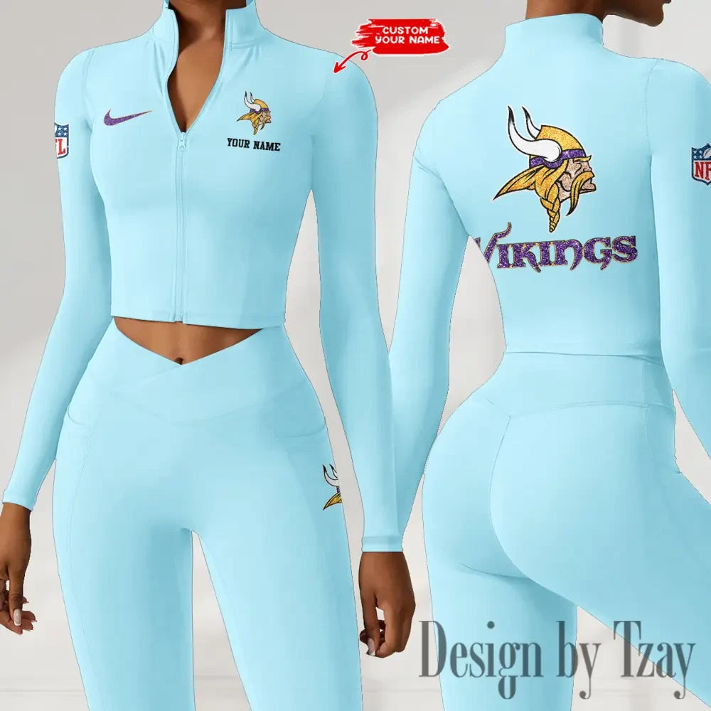 Minnesota Vikings Zipper Sports Top Women Gym Long Sleeve for Fitness SPTZSTW122