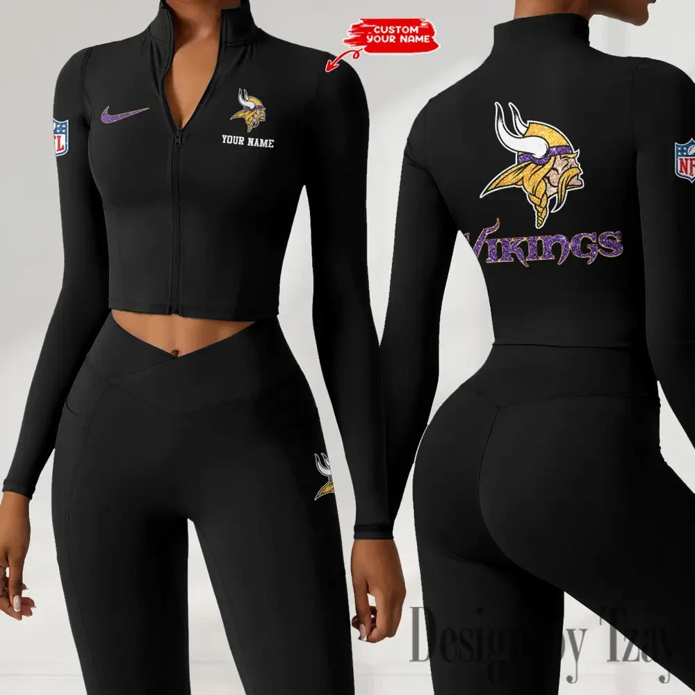 Minnesota Vikings Zipper Sports Top Women Gym Long Sleeve for Fitness SPTZSTW122