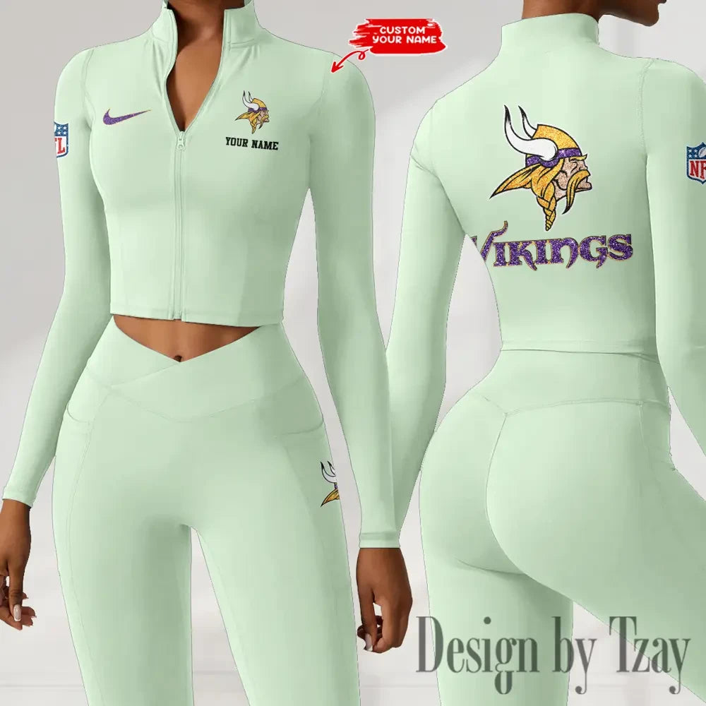 Minnesota Vikings Zipper Sports Top Women Gym Long Sleeve for Fitness SPTZSTW122