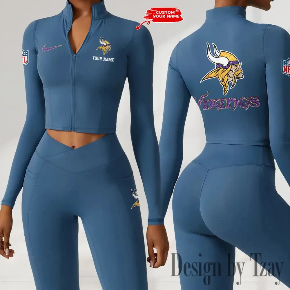Minnesota Vikings Zipper Sports Top Women Gym Long Sleeve for Fitness SPTZSTW122