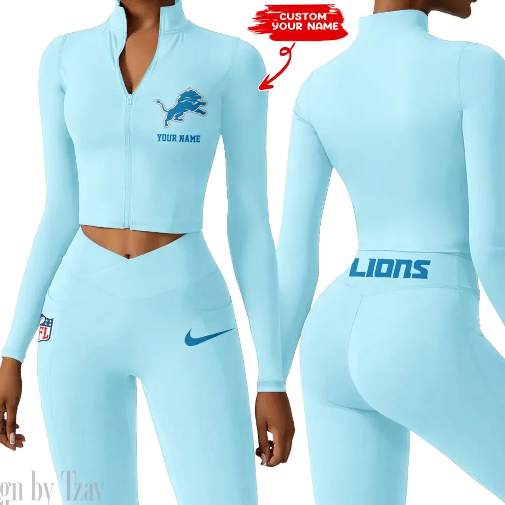 Detroit Lions Zipper Sports Top Women Gym Long Sleeve for Fitness SPTZSTW011