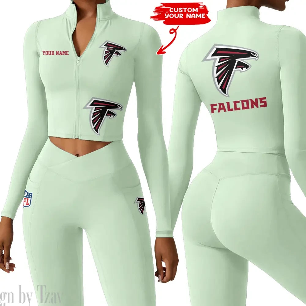 Atlanta Falcons Zipper Sports Top Women Gym Long Sleeve for Fitness SPTZSTW066