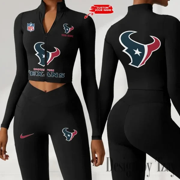 Houston Texans Zipper Sports Top Women Gym Long Sleeve for Fitness SPTZSTW045