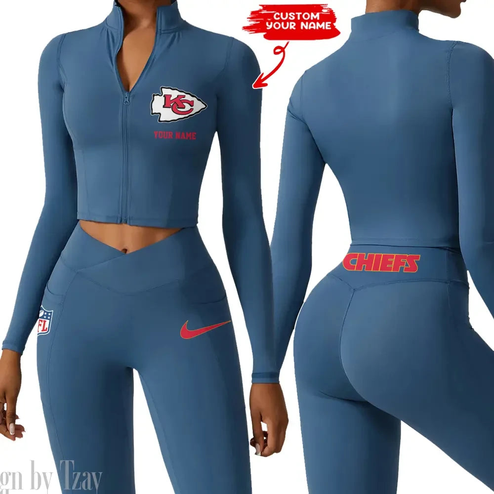 Kansas City Chiefs Zipper Sports Top Women Gym Long Sleeve for Fitness SPTZSTW016