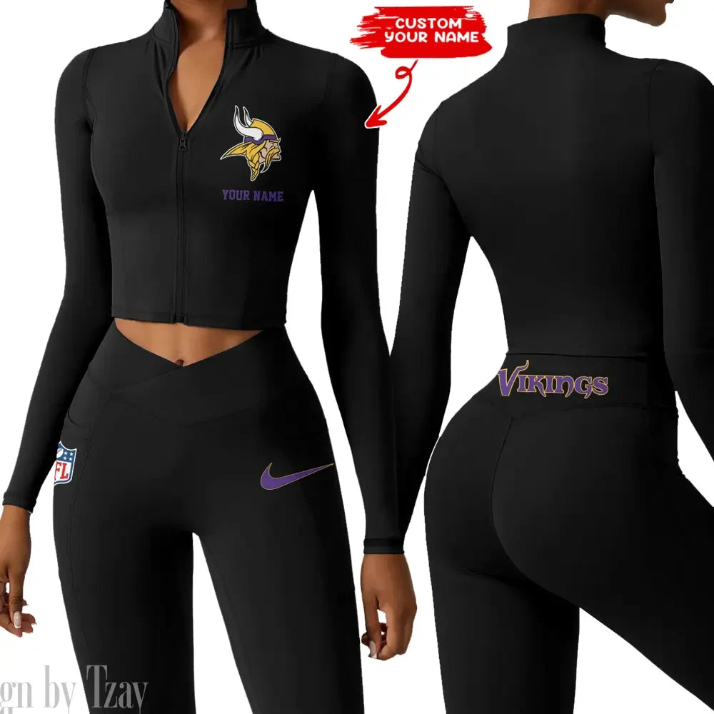 Minnesota Vikings Zipper Sports Top Women Gym Long Sleeve for Fitness SPTZSTW021
