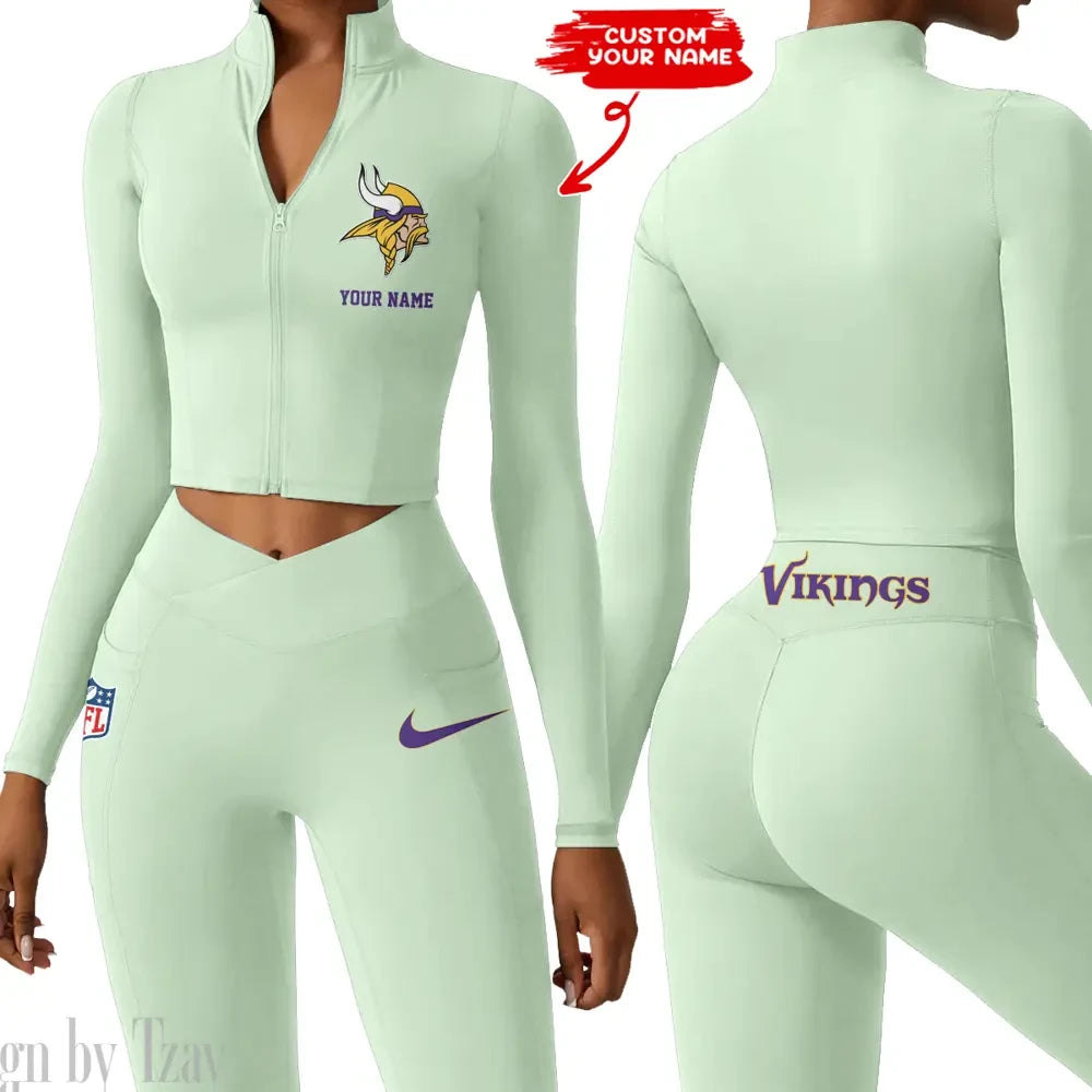 Minnesota Vikings Zipper Sports Top Women Gym Long Sleeve for Fitness SPTZSTW021