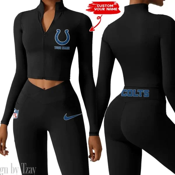 Indianapolis Colts Zipper Sports Top Women Gym Long Sleeve for Fitness SPTZSTW014