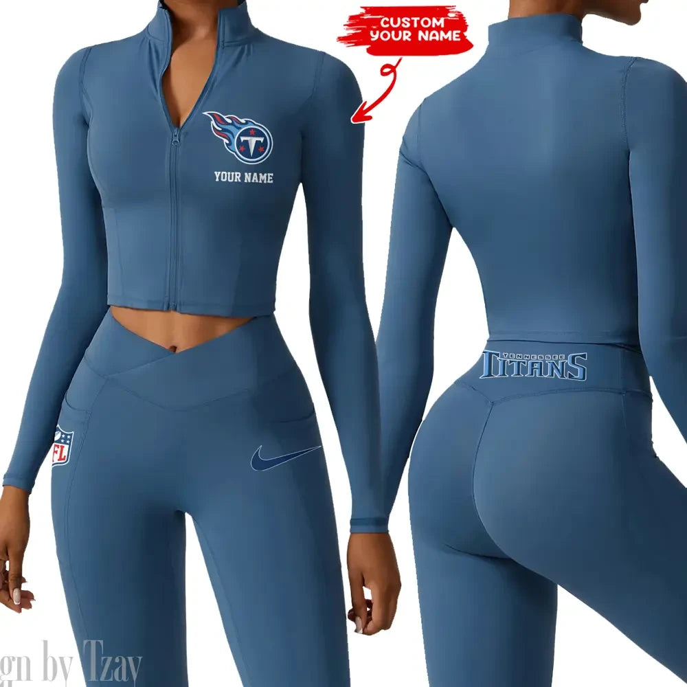 Tennessee Titans Zipper Sports Top Women Gym Long Sleeve for Fitness SPTZSTW031