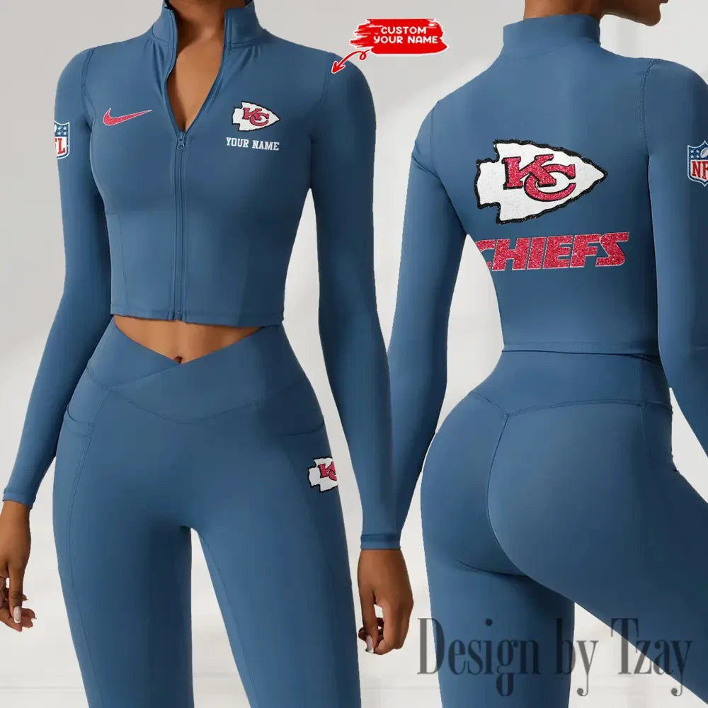 Kansas City Chiefs Zipper Sports Top Women Gym Long Sleeve for Fitness SPTZSTW117