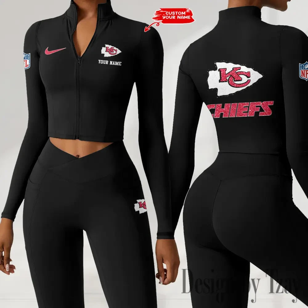 Kansas City Chiefs Zipper Sports Top Women Gym Long Sleeve for Fitness SPTZSTW117