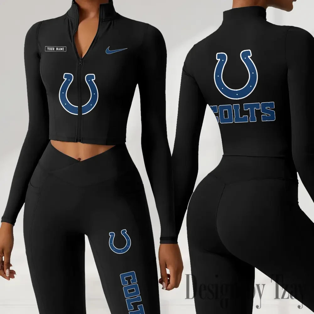 Indianapolis Colts Women Activewear Set 2 Piece Crop Jacket and High Waist Leggings SPTZSTW276