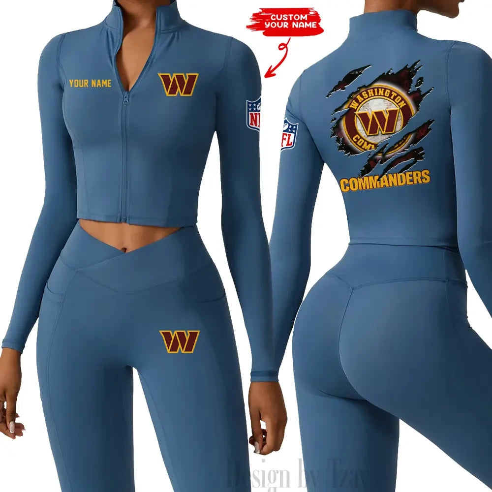 Washington Commanders Women Activewear Set 2 Piece Crop Jacket and High Waist Leggings SPTZSTW262