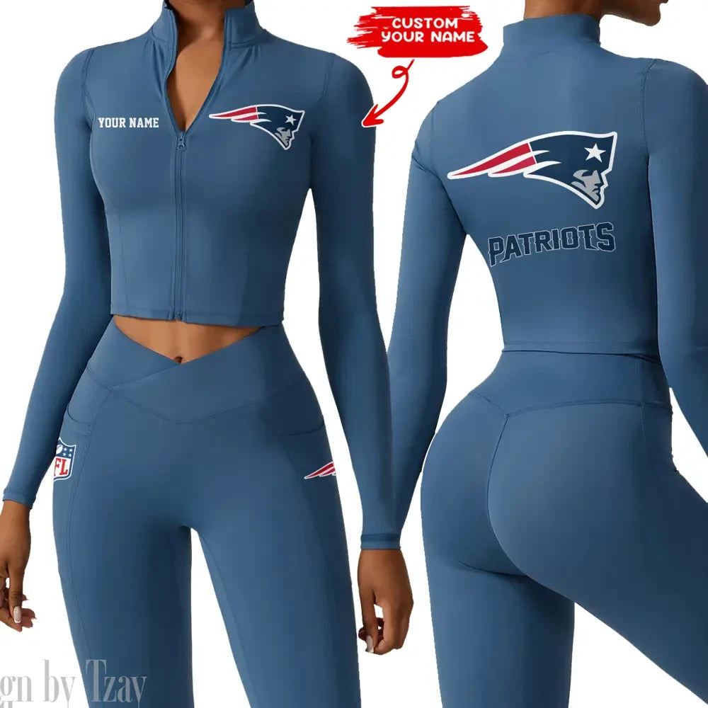 New England Patriots Zipper Sports Top Women Gym Long Sleeve for Fitness SPTZSTW086