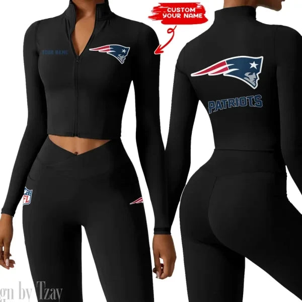 New England Patriots Zipper Sports Top Women Gym Long Sleeve for Fitness SPTZSTW086