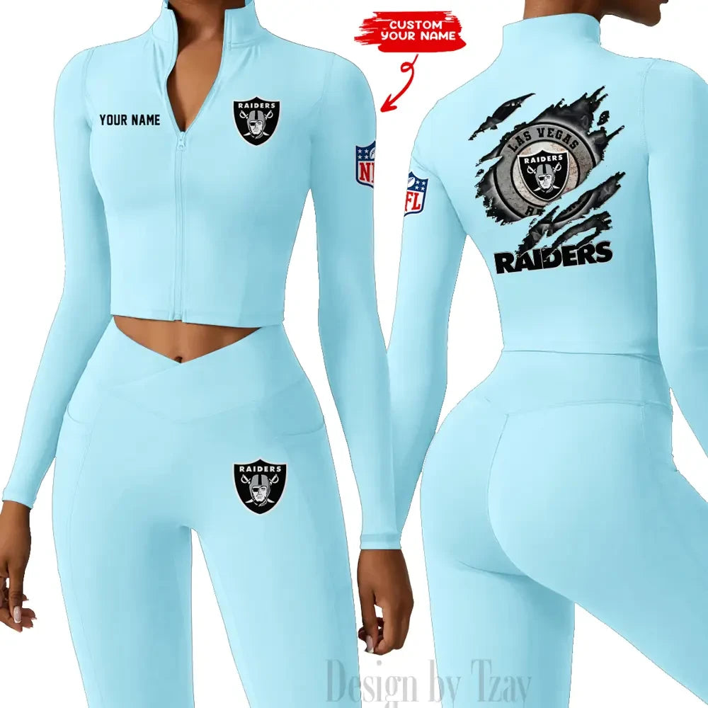 Las Vegas Raiders Women Activewear Set 2 Piece Crop Jacket and High Waist Leggings SPTZSTW247
