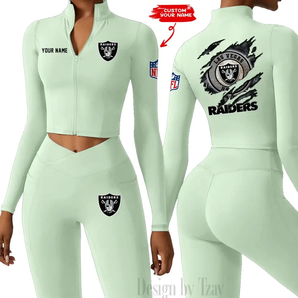 Las Vegas Raiders Women Activewear Set 2 Piece Crop Jacket and High Waist Leggings SPTZSTW247
