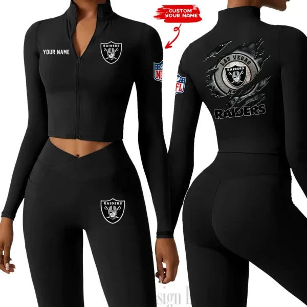 Las Vegas Raiders Women Activewear Set 2 Piece Crop Jacket and High Waist Leggings SPTZSTW247