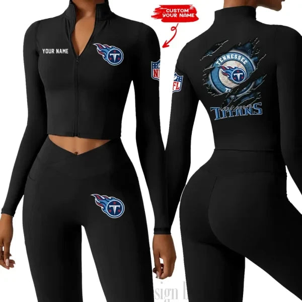 Tennessee Titans Women Activewear Set 2 Piece Crop Jacket and High Waist Leggings SPTZSTW261