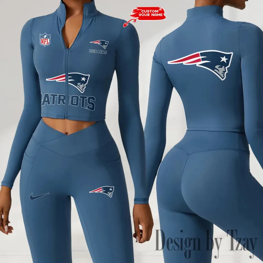New England Patriots Zipper Sports Top Women Gym Long Sleeve for Fitness SPTZSTW054