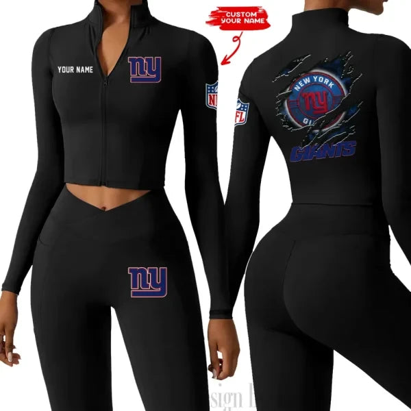 New York Giants Women Activewear Set 2 Piece Crop Jacket and High Waist Leggings SPTZSTW254
