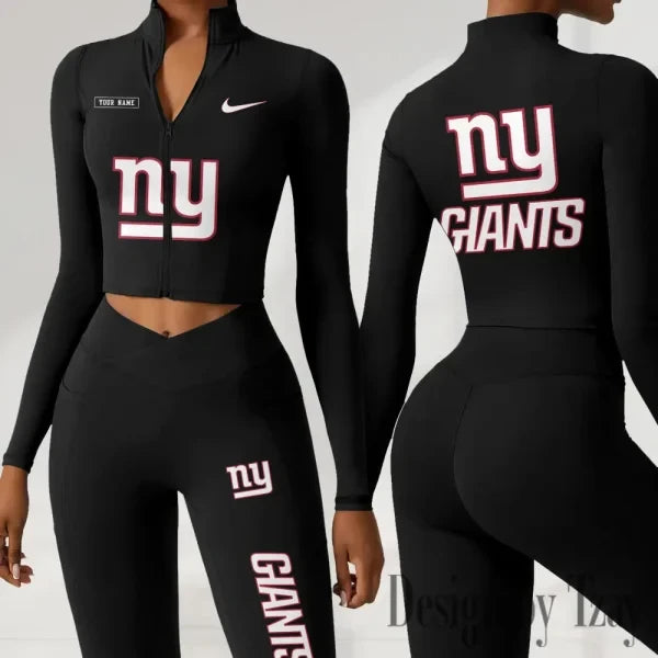 New York Giants Women Activewear Set 2 Piece Crop Jacket and High Waist Leggings SPTZSTW286