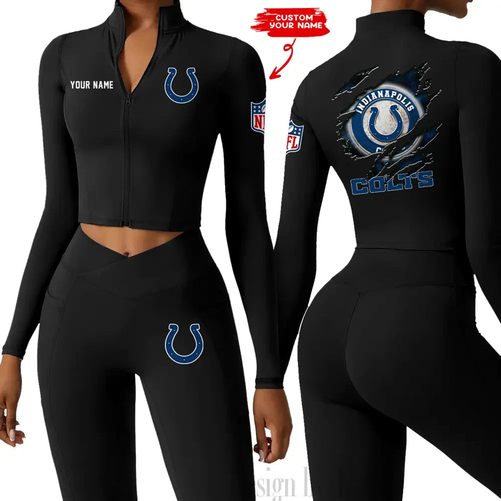 Indianapolis Colts Women Activewear Set 2 Piece Crop Jacket and High Waist Leggings SPTZSTW244