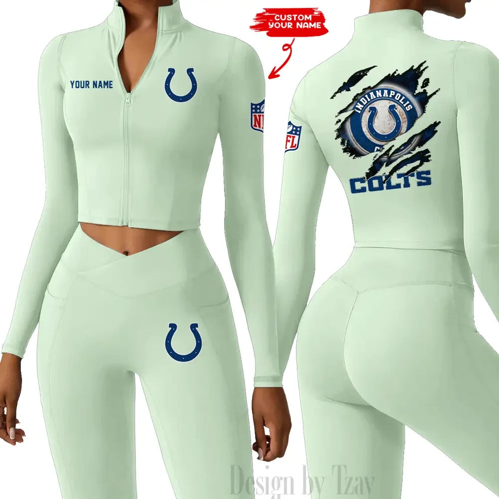 Indianapolis Colts Women Activewear Set 2 Piece Crop Jacket and High Waist Leggings SPTZSTW244