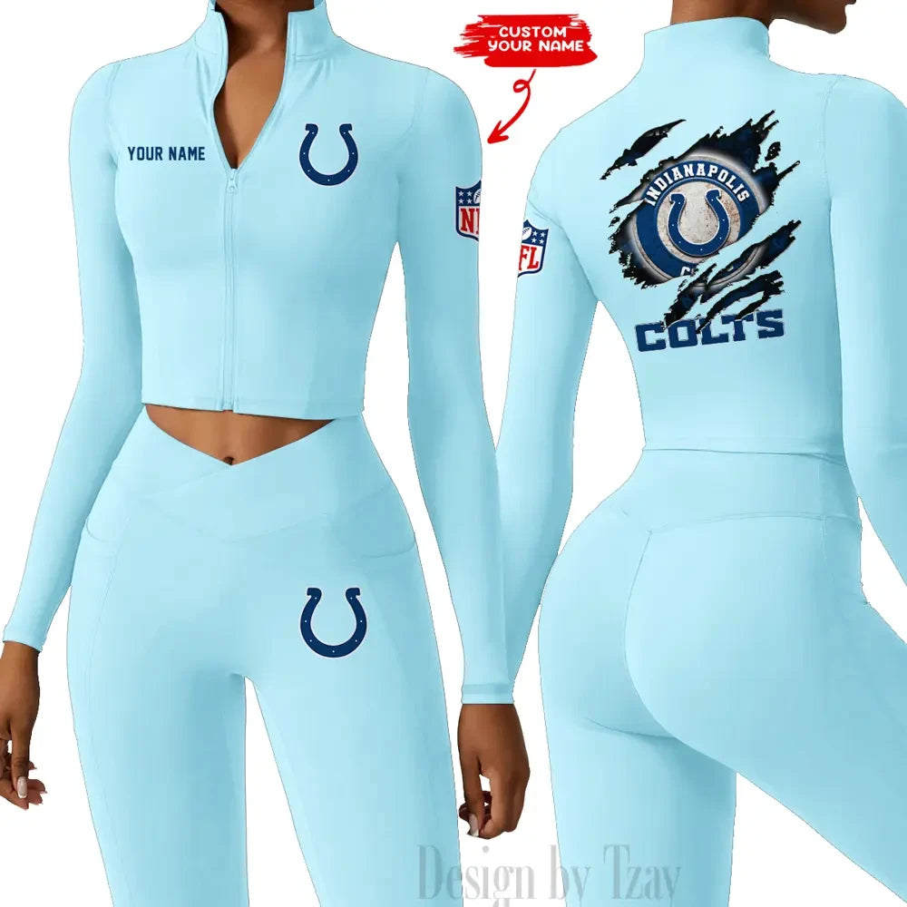 Indianapolis Colts Women Activewear Set 2 Piece Crop Jacket and High Waist Leggings SPTZSTW244