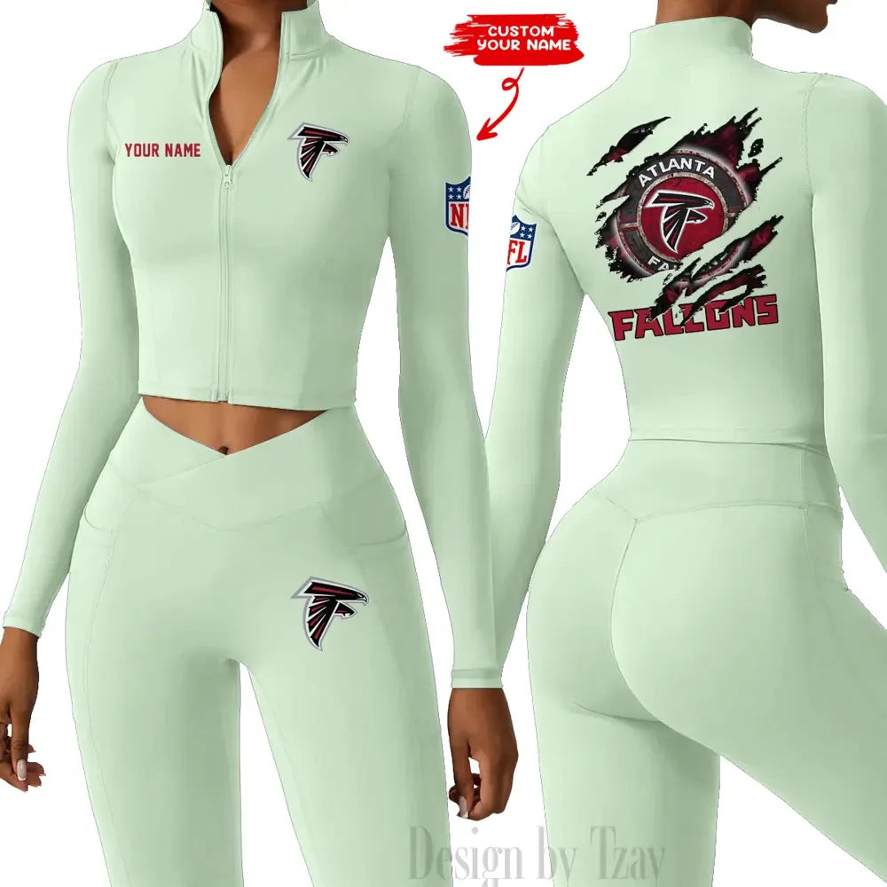 Atlanta Falcons Women Activewear Set 2 Piece Crop Jacket and High Waist Leggings SPTZSTW232