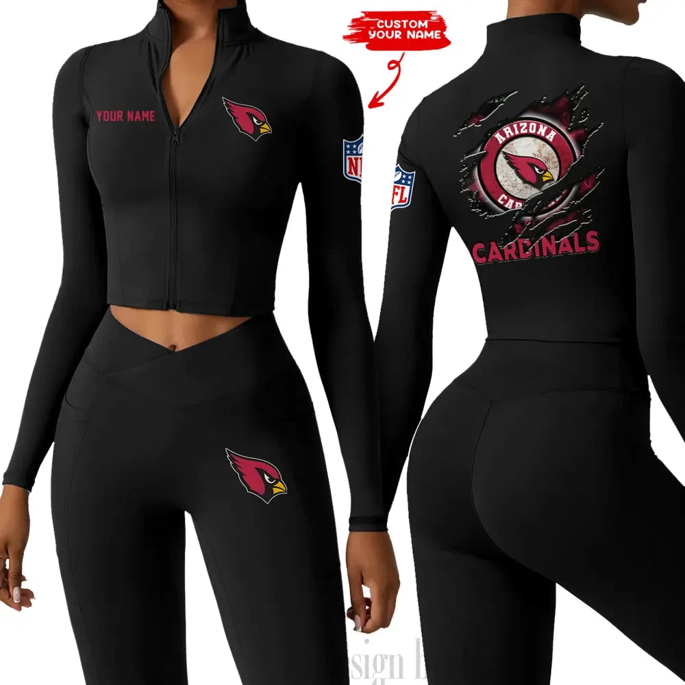Arizona Cardinals Women Activewear Set 2 Piece Crop Jacket and High Waist Leggings SPTZSTW231