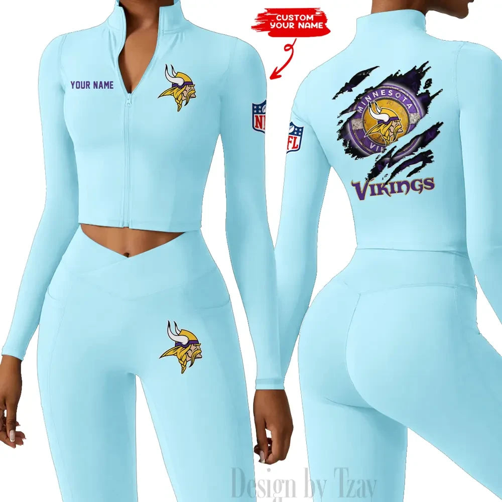 Minnesota Vikings Women Activewear Set 2 Piece Crop Jacket and High Waist Leggings SPTZSTW251