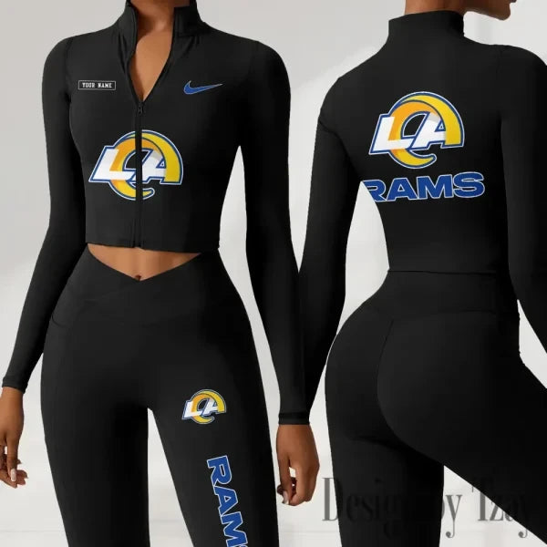 Los Angeles Rams Women Activewear Set 2 Piece Crop Jacket and High Waist Leggings SPTZSTW281