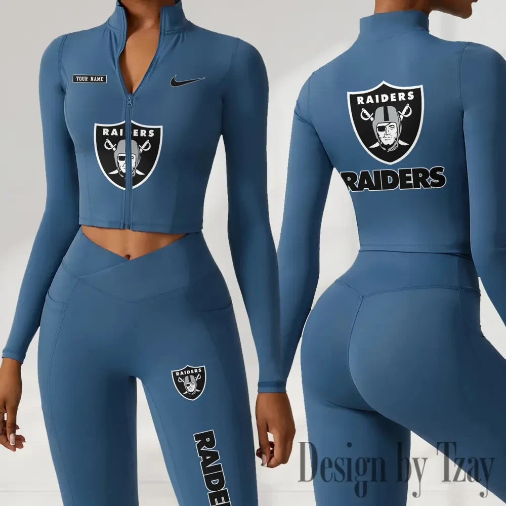 Las Vegas Raiders Women Activewear Set 2 Piece Crop Jacket and High Waist Leggings SPTZSTW279