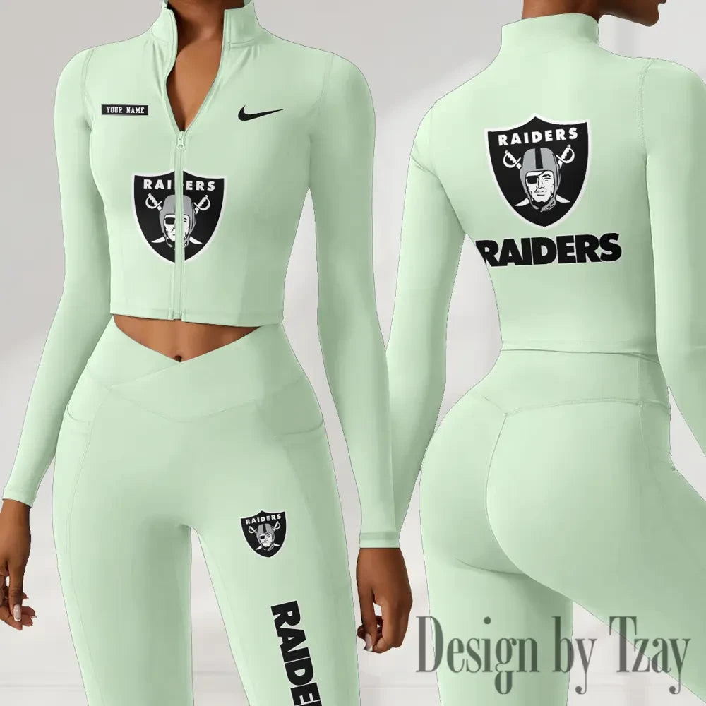 Las Vegas Raiders Women Activewear Set 2 Piece Crop Jacket and High Waist Leggings SPTZSTW279