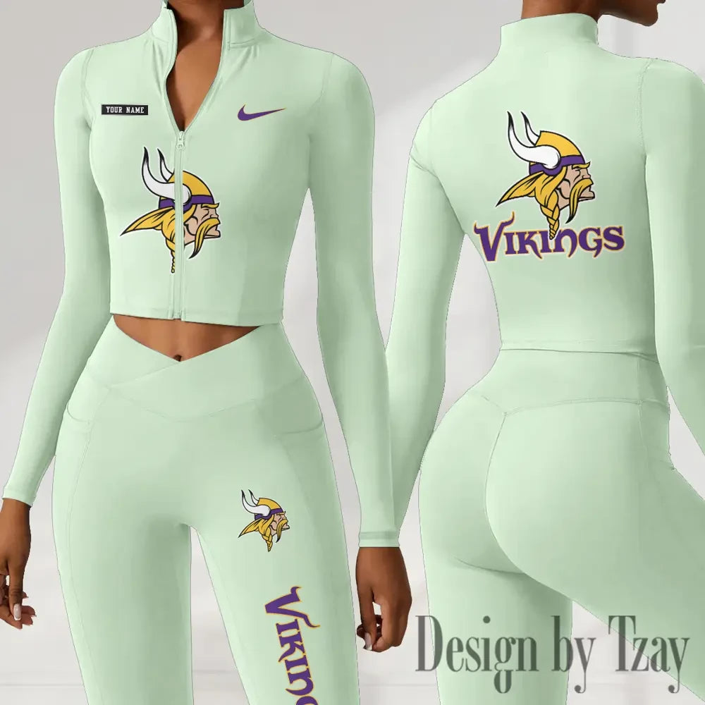 Minnesota Vikings Women Activewear Set 2 Piece Crop Jacket and High Waist Leggings SPTZSTW283