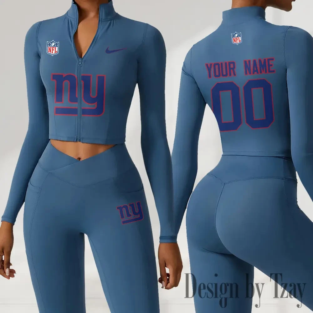 New York Giants Women Activewear Set 2 Piece Crop Jacket and High Waist Leggings SPTZSTW222
