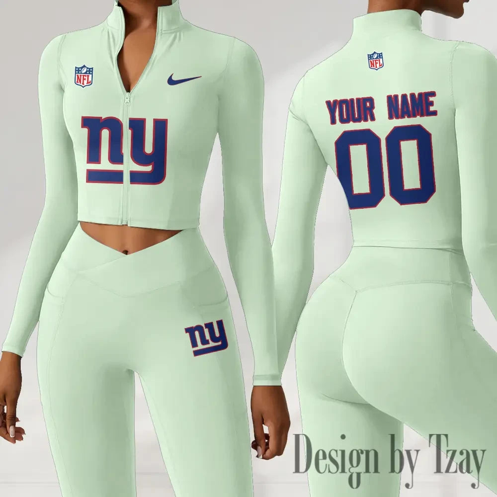 New York Giants Women Activewear Set 2 Piece Crop Jacket and High Waist Leggings SPTZSTW222