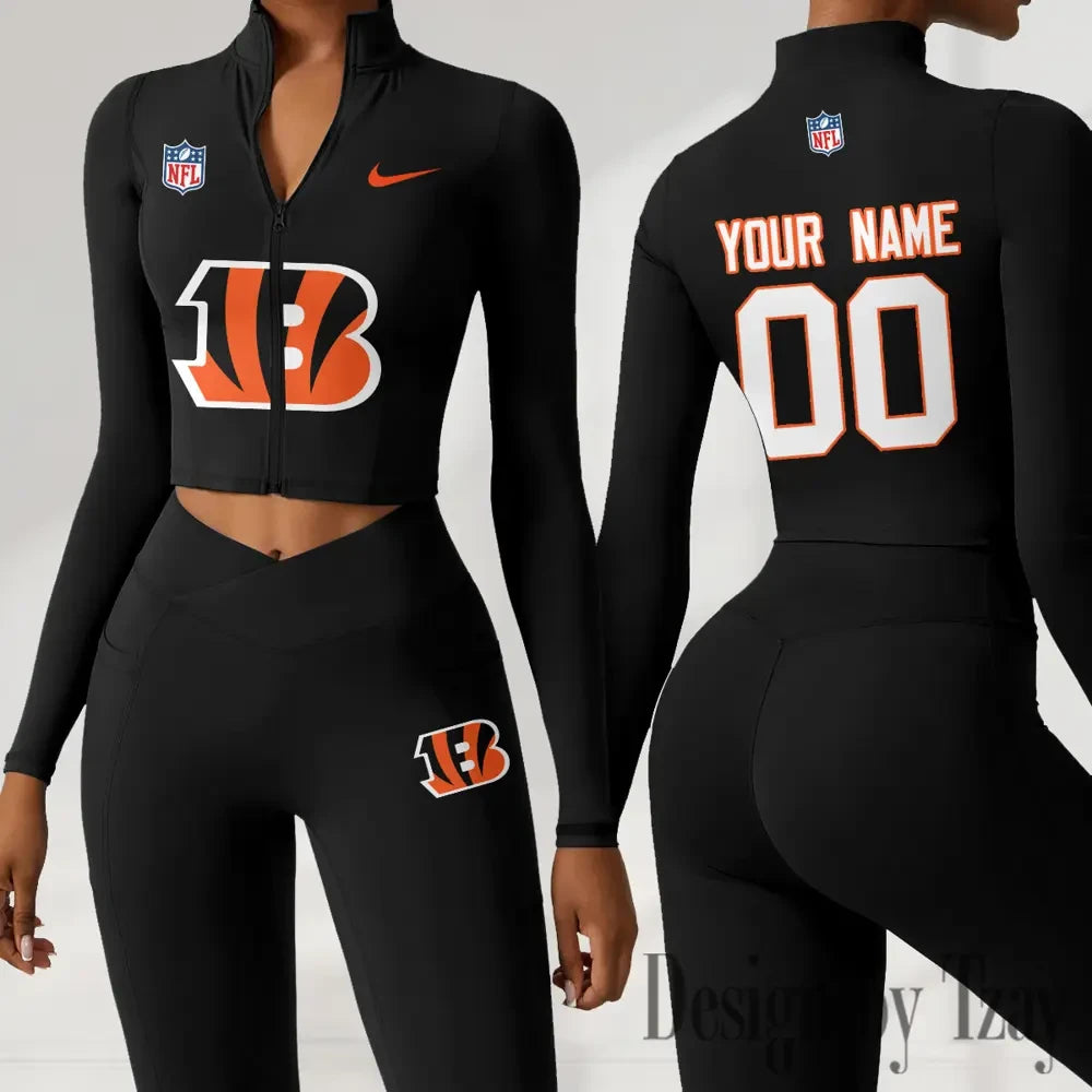 Cincinnati Bengals Women Activewear Set 2 Piece Crop Jacket and High Waist Leggings SPTZSTW205