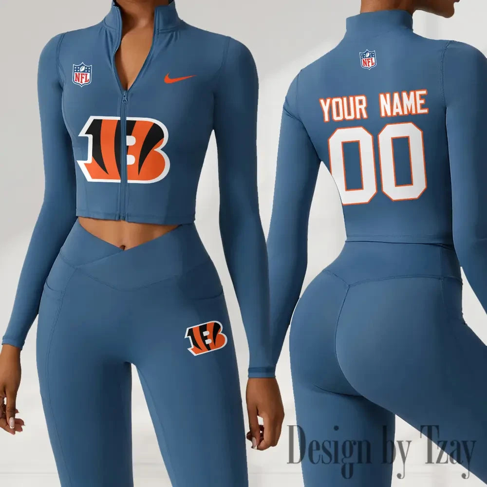 Cincinnati Bengals Women Activewear Set 2 Piece Crop Jacket and High Waist Leggings SPTZSTW205
