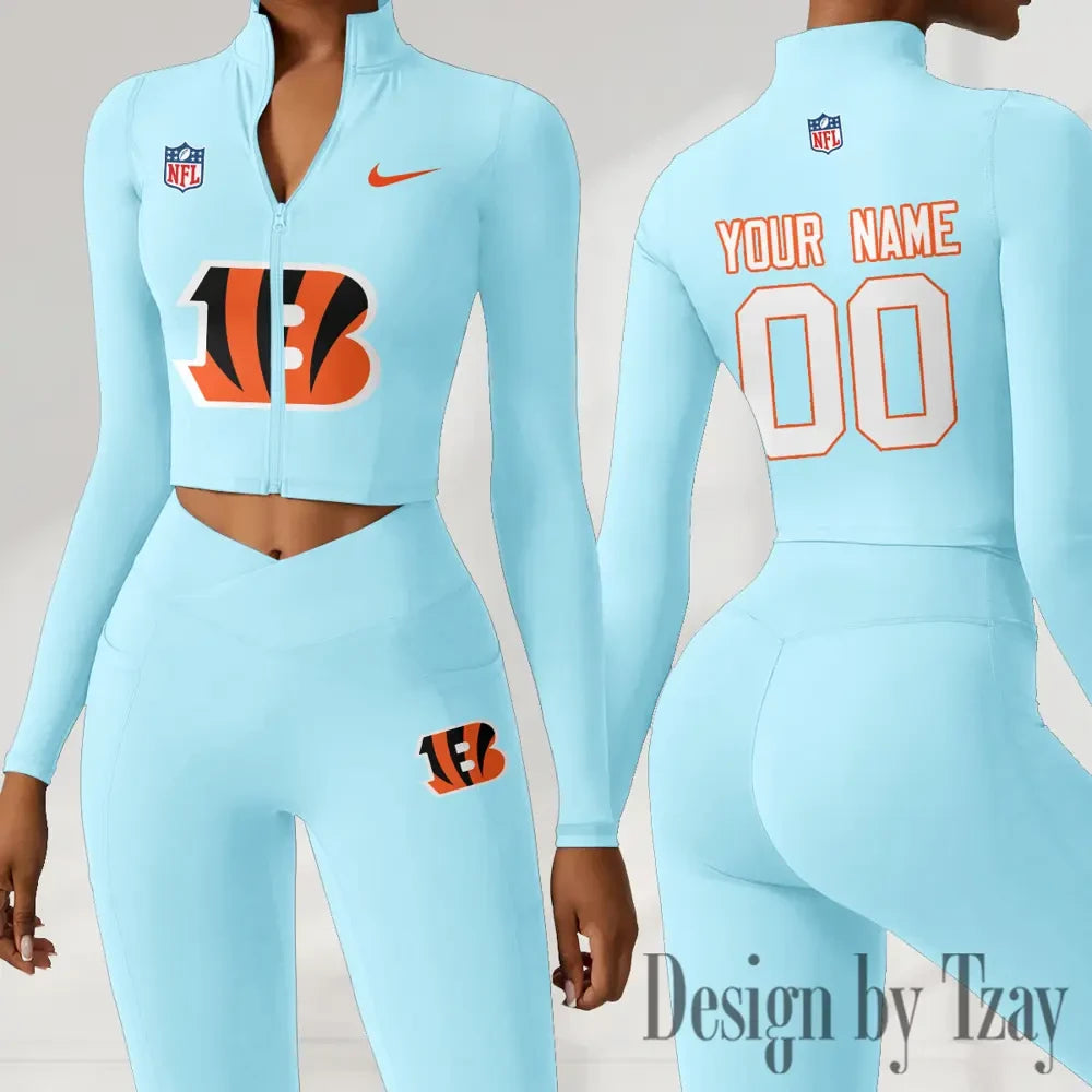 Cincinnati Bengals Women Activewear Set 2 Piece Crop Jacket and High Waist Leggings SPTZSTW205