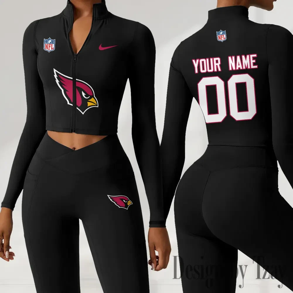 Arizona Cardinals Women Activewear Set 2 Piece Crop Jacket and High Waist Leggings SPTZSTW199