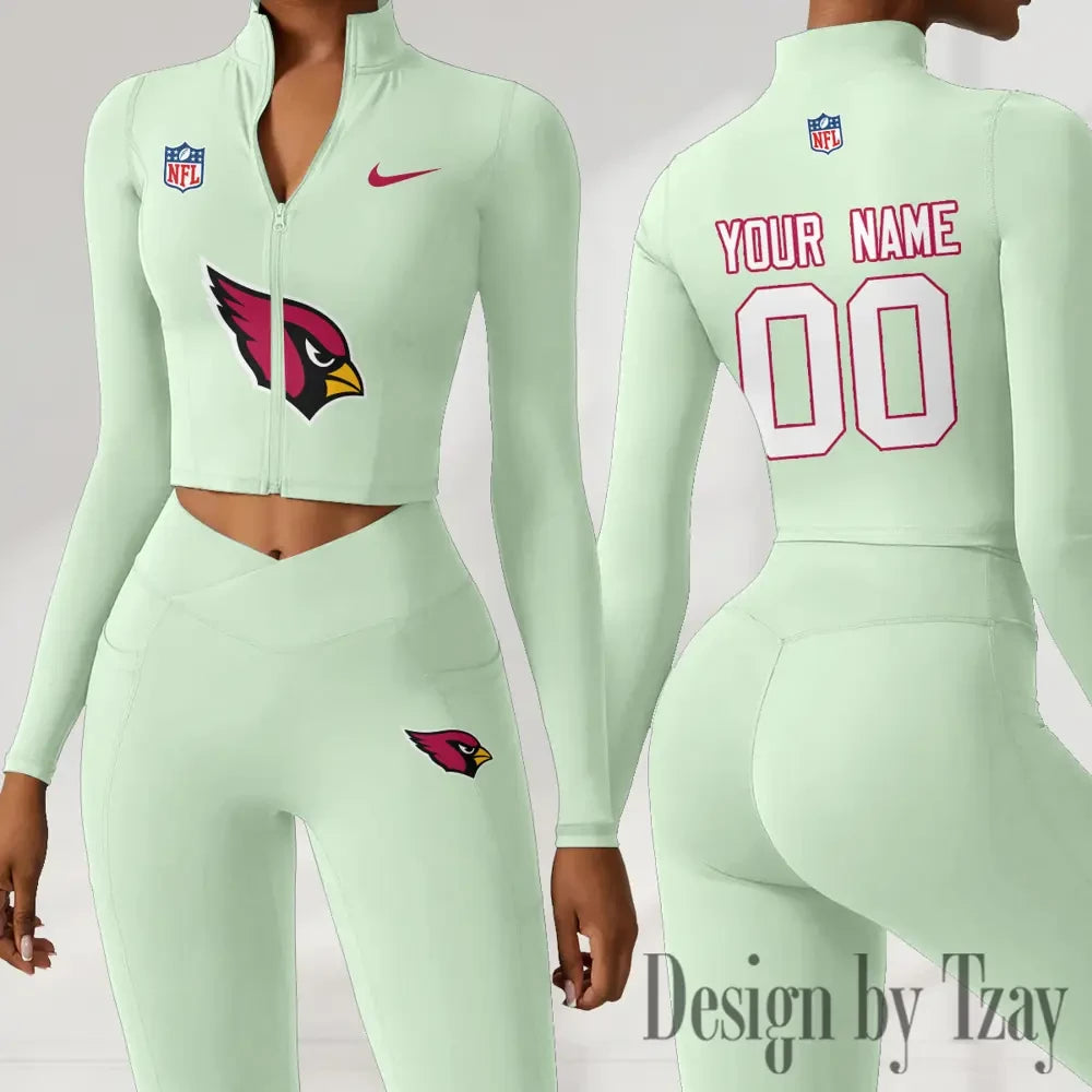 Arizona Cardinals Women Activewear Set 2 Piece Crop Jacket and High Waist Leggings SPTZSTW199